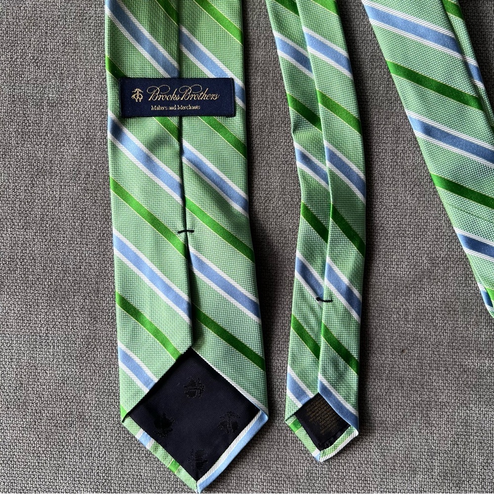 Brooks Brothers Silk Tie Green Blue Stripe Regular - Picture 4 of 4